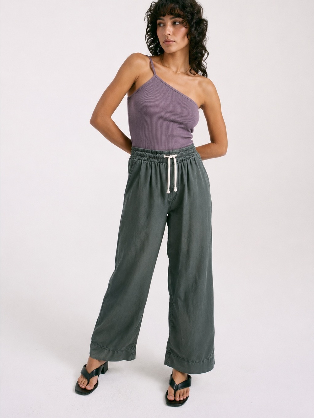 Back Beat Co. Wide-Leg Drawstring Tencel Green Pants Capsule Summer Travel | S